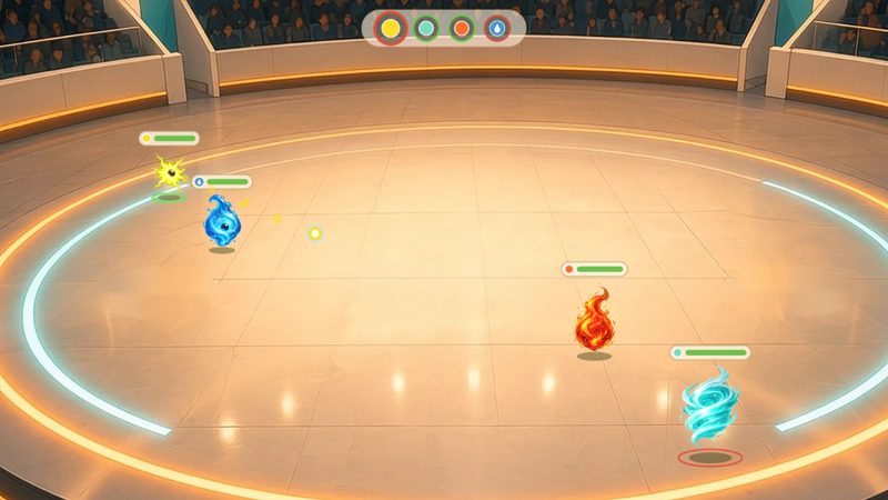 Battle: four energies face off in the arena
